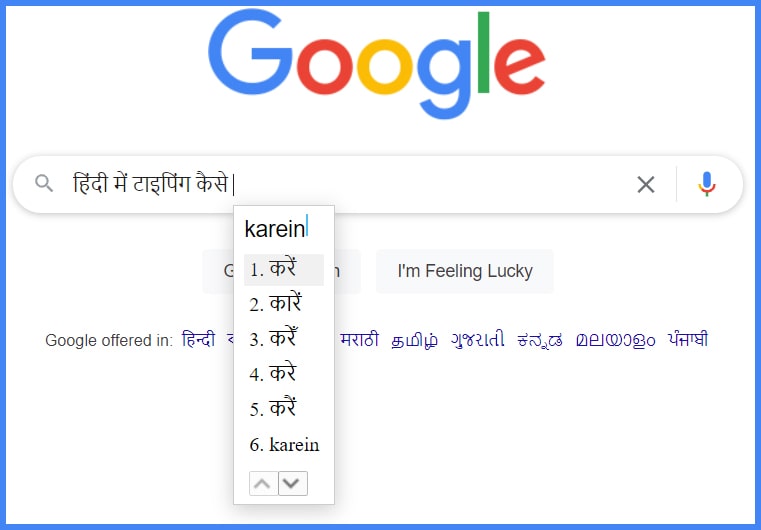 hindi typing in google search